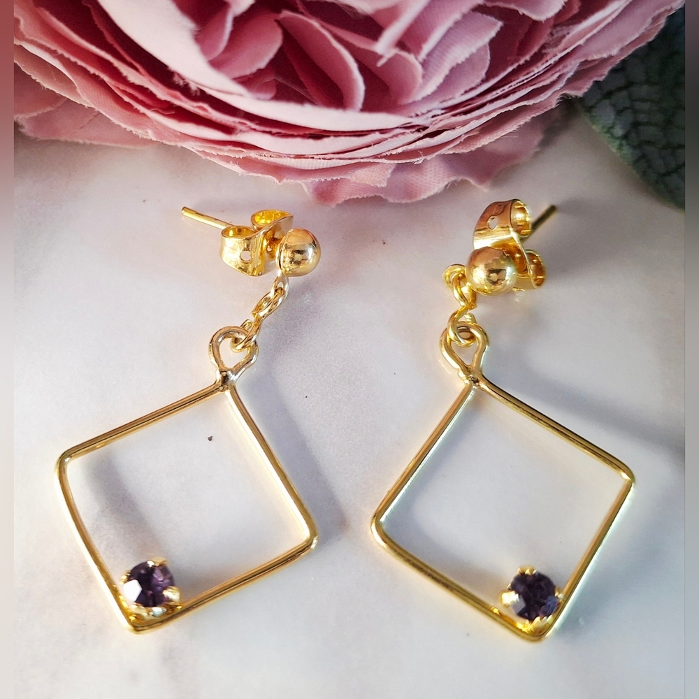 Vintage 80s 💜✨️Purple Gem Diamond Dangle Earrings